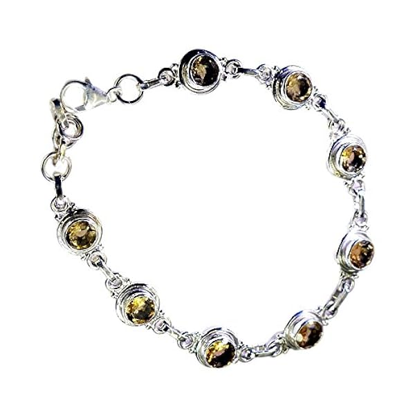 Gemsonclick Natural Citrino Bracciali per Donne Ragazze Sterling Silver Link Lobster Catenacci L 6.5-8 Pollici